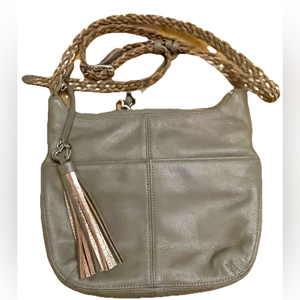 Brighton Taupe Leather Crossbody Bag with Braided Strap & Heart - Picture 2 of 16